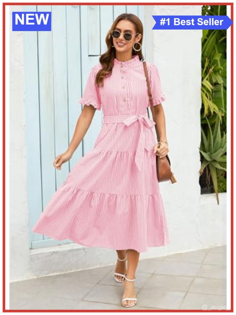 Womens 100% Cotton Striped Button Down Maxi Dress Ruffle Sleeve - Picture 3 of 5